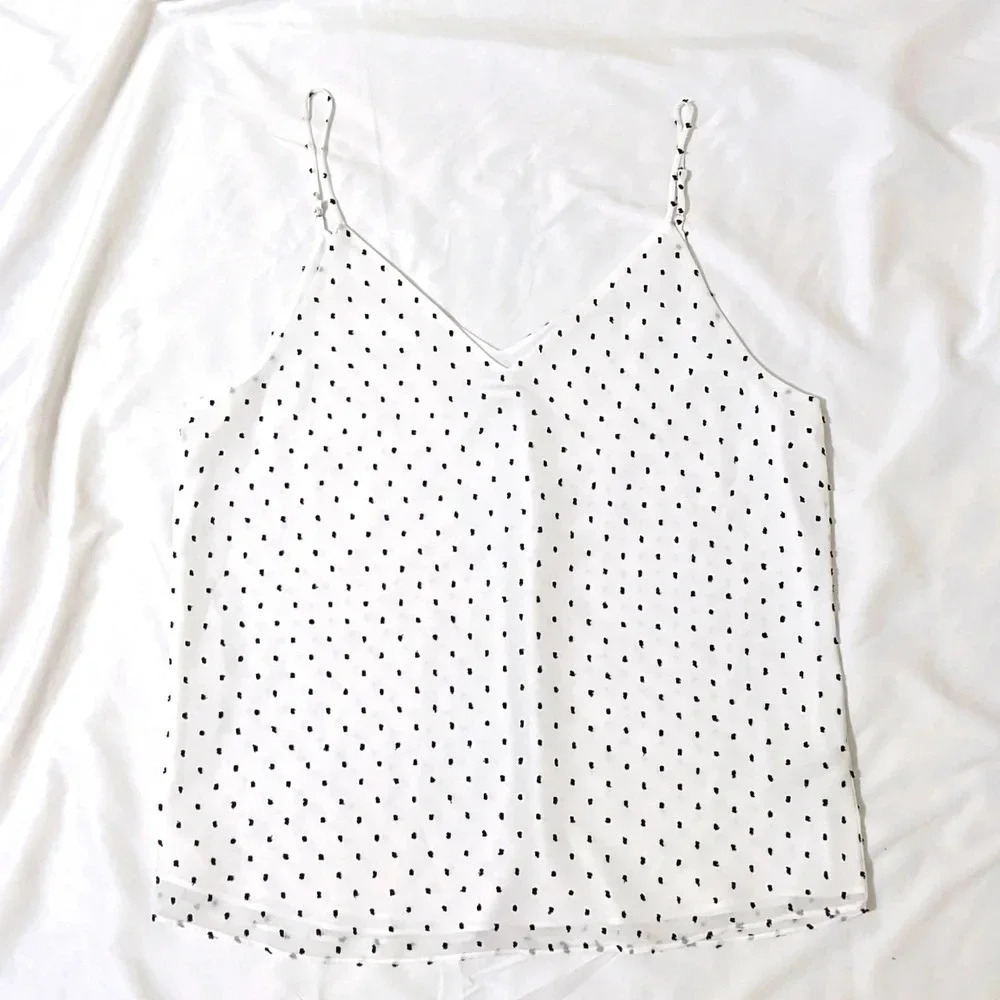 Calvin Klein Sleeveless V-Neck Blouse, Color White/Black Size L